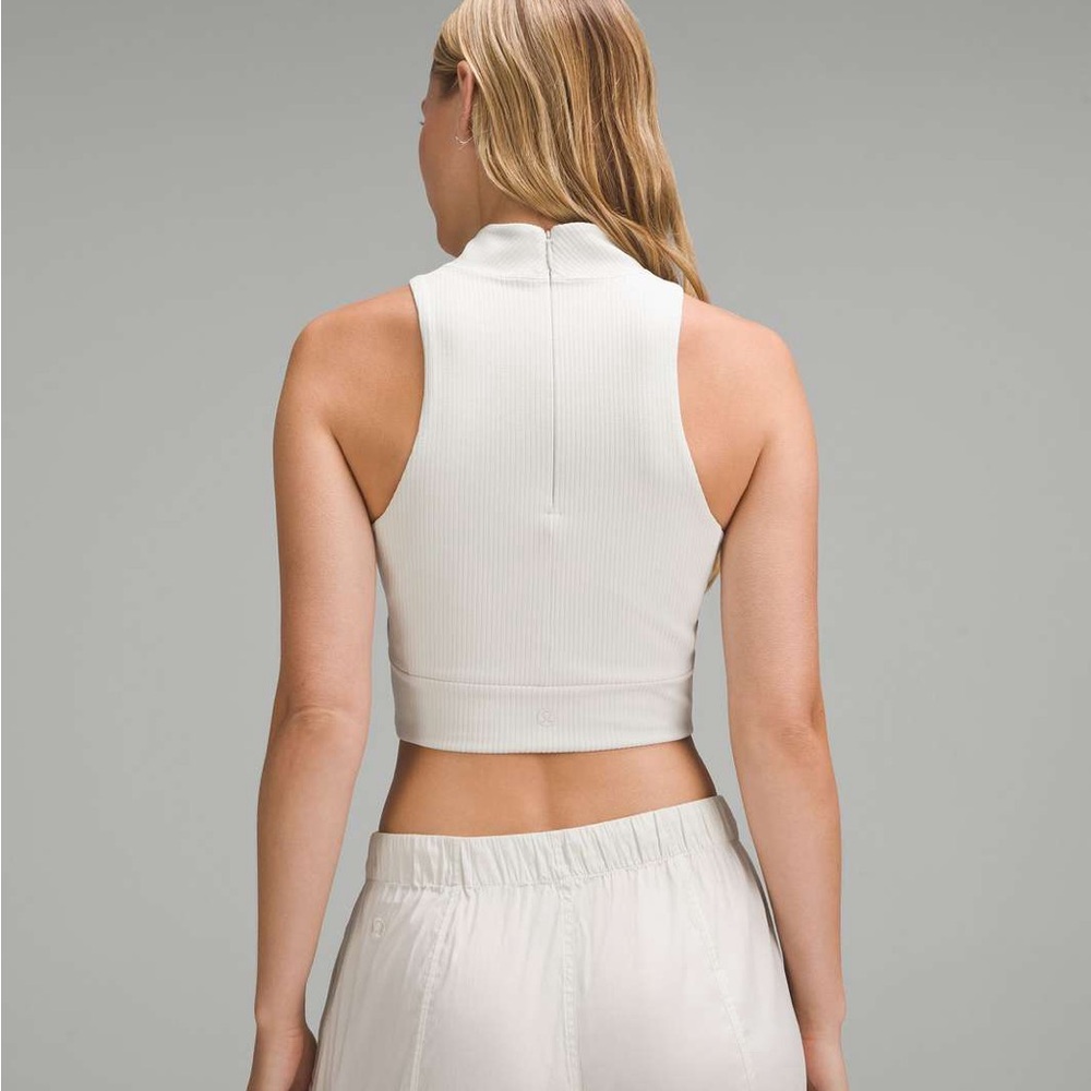 Lululemon Ribbed Softstreme Mockneck Cropped Tank Top in Bone - Picture 2 of 8